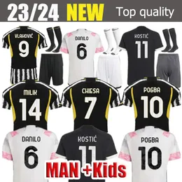 23 24 NOWOŚĆ VLAHOVIC Chiesa Soccer Jerseys 2023 2024 Milik Juventus Pogba Mężczyzn Mężczyzn Set Bonocci Football Shirts Yildiz Mundiz Kostic Fagioli Danilo Maglie da Calcio