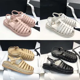 디자이너 Baotou Roman Sandals 가죽 여성 Espadrilles 플랫폼 샌들 둥근 발가락 캐주얼 스타일 여름 야외 플립 플립 플립 상자 509