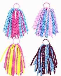 Flicka 5quot o akorKer hästsvanshållare Korkers lockiga band ribbons streamers Corker hår bobbles bågar blommor elastiska skolförstärkare H1460316