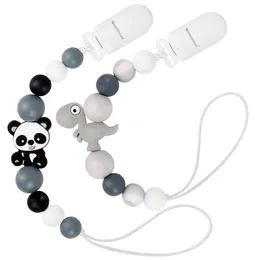 Supporto per ciuccio giocattolo massaggiagengive in silicone con clip per bambino - Confezione da 2 nero grigio