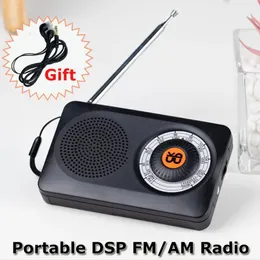 Radio Mini DSP Radio Puntatore portatile Radio FM AM con potente antenna telescopica Supporto per cuffie da 3,5 mm Riproduzione di 2 batterie AA