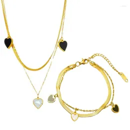 Necklace Earrings Set 316L Stainless Steel Double-layer Heart Pendant Jewelry For Women's Wedding Collana Brillanti Joyeria Mujer