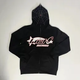 Amerikan tarzı Y2K Street Moda Anime Gotik Büyük Boyutlu Hoodie Erkekler Retro Giysiler Gevşek Sıradan Fermuar Üstleri Erkekler 240112