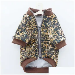 Leopard Print Dog Jacket Fashion Warm Windproof Zipper Coat Schnauzer Bichon Corgi Teddy Clothing Drop Delivery Dhvpy