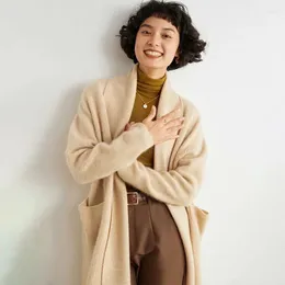 Malhas femininas alfaiate ovelhas outono inverno cashmere cardigan camisola cor sólida longo feminino solto tamanho grande casaco de malha