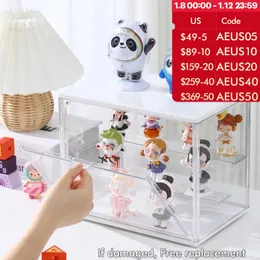 Blind Box Showcase Scatola in acrilico Scatola portaoggetti trasparente per figurine Custodia per bambole a 3 livelli con supporto rialzato 240111