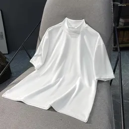 Camisetas para hombre Camiseta de manga corta de color sólido con cuello medio alto para estilo de Hong Kong Ins Tendencia holgada Pareja Versátil Blanco