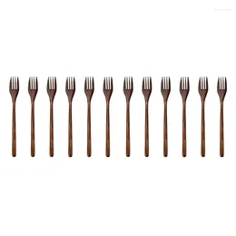 Forks A50I Wooden 12 Pieces Eco-Friendly Japanese Wood Salad Dinner Fork Tableware Dinnerware For Kids Adult