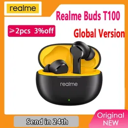 ヘッドフォングローバルバージョンRealme Buds T100イヤホンAL ENCノイズキャンセルBluetooth 5.3 400MAHヘッドフォンIPX5耐水性ヘッドセット