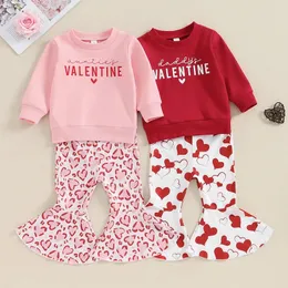 -10-25 Lioraitiin 6M-4Y Toddler Baby Girls Valentine's Day Sets Long Sleeve Letter Print Sweatshirt Heart Print Pants Sets 240111