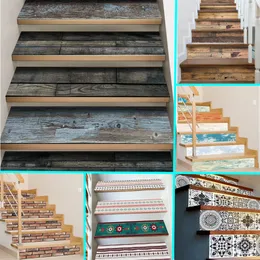 7PCS Stairs Stickers Wood Staircase Decoration Tread Vinyl Selfadhesive DIY Facade Wall Brick Art Pattern Decals 21cm100cm 240112