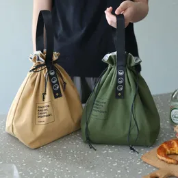 Lagerung Taschen Bento Tasche Nordic Einfache Kordelzug Brief Gurtband Isolierte Mahlzeit Industrielle Wind Leinwand Tragbare Lunch Box Werkzeuge