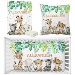 Lvyziho anpassade namn söta djungel djur grönska baby sängkläder set födelsedagspresent småbarn sängkläder set baby shower sängkläder set 240111