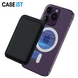 Caseist OEM 강력한 마그네틱 가죽 전화 지갑 지갑 케이트 카드 슬롯 홀더 모바일 커버 클립 클립 클립 미니 백 백인 아이폰 15 14 13 12 Pro Max Plus Samsung