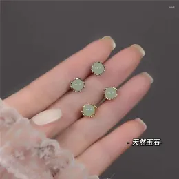 Stud Earrings Chinoiserie Simple Style Vintage Natural An Jade Beads 925 Sterling Silver Gilding For Women Girlfriend Gift Jewelry