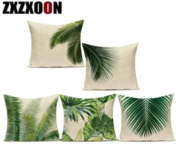Almofada decorativa de algodão linho almofadas decorativas Monstera Palm Leaf Tropical Green Plant Capa de almofada para sofá Liv5750658