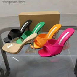 Sandaler Kvinnor skor 2023 Ny PVC Transparent Crystal Shaped Heel Slippers för Women's Summer Outwear Fashion High Heel Slippers T240112