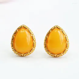 Stud Earrings S925 Sterling Silver Waterdrop Amber Women Fine Jewelry Natural Baltic Teardrop Beads Ear Studs Earring