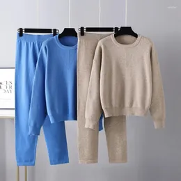 Kadınlar İki Parçalı Pantolon Nuevo En Conjuntos Bir Juego Sweater Eşleştirme Setleri Outkal Gevşek Pantolon Zarif Topluluklar Çekme Moda
