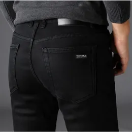 Мужские эластичные черные джинсы в классическом стиле, деловая мода, облегающие джинсовые брюки, мужские брендовые повседневные брюки 240112