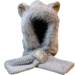 Fox Ear Hat Scarf One Piece Hat for Women in Winter Cute Plush and Fury Animal 11 761