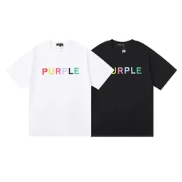 24SS New Purple Brand 1 1 Summer Fashion Brand Letter Color Printing Hip Hop Men's and Women's Casual Short sleeved T-shirts 240112