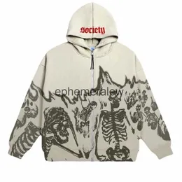 Erkek Hoodies Sweatshirtler Kayısı Anime Kafatası Deseni Retro Sokak Giyim Büyük Boy Hoodie Kadın Y2K Gotik Punk Harajuku Japon Zip Sweatshirt Kadınlar