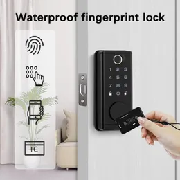 Digital elektroniskt dörrlås med smart fingeravtryck Lösenord RFID -kort Tuya Deadbolt Keyless Entry Biometriska lås 240111
