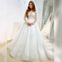 Fulllace Country Wedding Dress for Bride V Neck Long Sleeves Princess Illusion Tiered Tulle Bridal Gowns for Marriage for African Arabic Black Women Girls D116