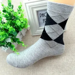 1 Pairs Autumn Winter High Quality Men Business Cotton Socks for Man Diamond Plaid Long Male Crew Sock Meias Calcetines 240112 5314