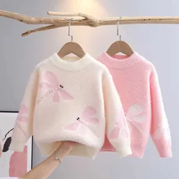 Pullover Nice Children's Sweater Autumn Winter 2023 Baby Dragonfly Pattern Pullover Bottoming Shirt Girls Preppy Style Sweaters GY09221L2401