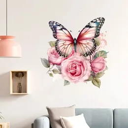 M733 Butterflies Plants Flowers Wall Sticker Bathroom Toilet Decor Decals Living Room Cabinet Home Decoration Self Adhesive Mura 240112