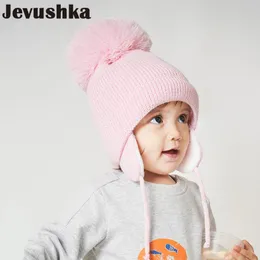 Cappellini con pompon grande Cappello invernale da bambino in maglia di cotone Cappelli a cuffia per bambini per ragazzi e ragazze con fodera in pile Berretti bomber per bambini