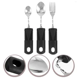 Conjuntos de louça 3 pcs Talheres dobráveis ​​Utensílios pesados para idosos deficientes Talheres Punho de borracha Aço inoxidável Adultos adaptativos