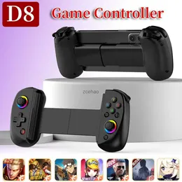 وحدة التحكم في اللعبة عصا التحكم D8 Telescopic Wireless Controller لـ PUBG Game Bluetooth 5.2 Mobile Molestick مع Turbo Vibration RGB Gamepad لـ P3 P4 PC