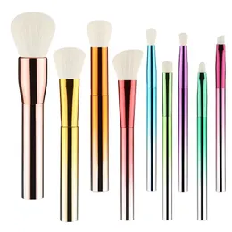 Brushes Saiantth New 9pcs Colorful Gradient Makeup Brushes Set Face Eye Cosmetic Full Kit Foundation Powder Eyeshadow Smudge Concealer