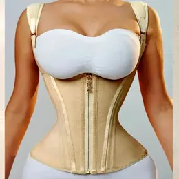 Women Double Compression Waist Trainer Vest Corset Bone Adjustable Zipper Hookeyes Flat Belly Body Shaper Fajas Modeling Belt 240112