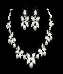 Billiga Rhinestone Faux Pearls Bridal Jewelry Set Earrings Halsband Crystal Bridal Prom Party Pageant Girls Wedding Accessories 9021814