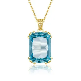 Trend Sky Blue Topaz Aquamarine Necklace Pendant for Women Silver 925 Jewelry Victorian Star Filigree Female Jewelery Sale 240112