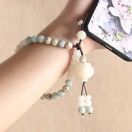 Lanyard Natural Stone Beads Wrist Strap Lanyards for Women ID Card Mobile Phone Straps Rope Hang 240111