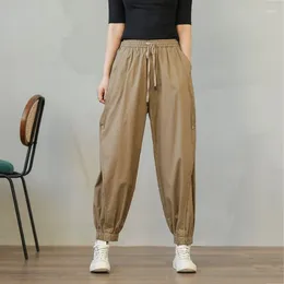 Women's Pants 2024 Casual Drawstring Harem Baggy Elastic High Waist Ankle Banded Bloomers Streetwear Khaki Linen Cargo Women