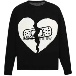 Men's Sweaters 2021 spring and autumn new heartbreak band aid sweater men's fashion ins high street round neck clothes loose couple men coatephemeralew