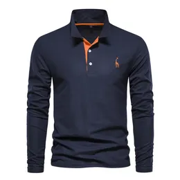 Outono polo t camisa para homens bordado cor sólida manga longa camisas polo de golfe homme primavera negócios sociais polos masculino 240111