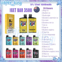 Iget Bar 3500 Puffs使い捨て蒸気ペンEタバコ1500MAH充電式バッテリー