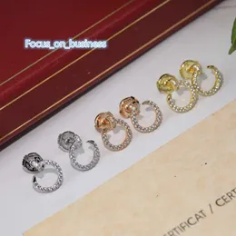 Pendientes de lujo con dijes Juste Brand Designer Lovers s925 Pendientes de uñas redondos de cristal completo de plata esterlina para mujeres Joyería con caja de regalo de fiesta