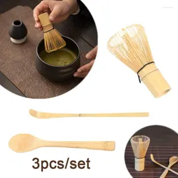 Conjuntos de chá 3 pcs conjunto de chá japonês matcha whisk (chasen) colher e colher (chashaku) acessórios de bambu para sala de estar