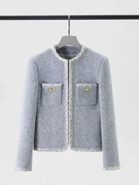 Hösten vinter kvinnor lapptäcke ull tweed kappa jacka avslappnad varm elegant överrock highend outwear topp casacos kvinnlig 240112