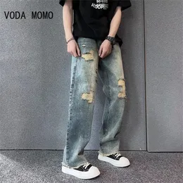 streetwear ripped jean femme baggy denim Jeans for men Man casual wide leg pants Men's jeans Male trousers mens pantalon 240112