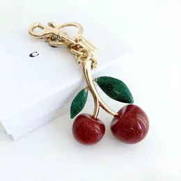Red Cherry Keychain Car Crystal Fashion Accessories Fruit Strawberry Apple Handbag Decoration High Quality Pendant Design