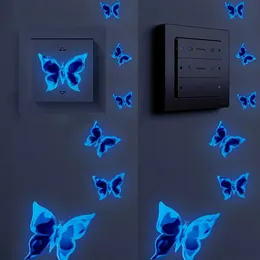 Azul glowinthedark borboleta adesivos de parede decoração do quarto acessórios dos desenhos animados adesivo para aniversários paster 240112